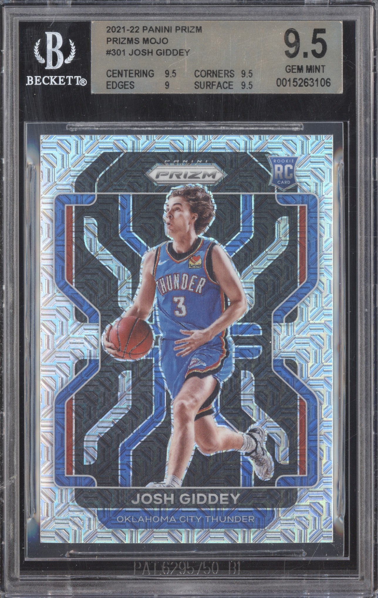 Josh Giddey 2021-22 Panini Prizm 301 Mojo RC 08/25 BGS 9.5