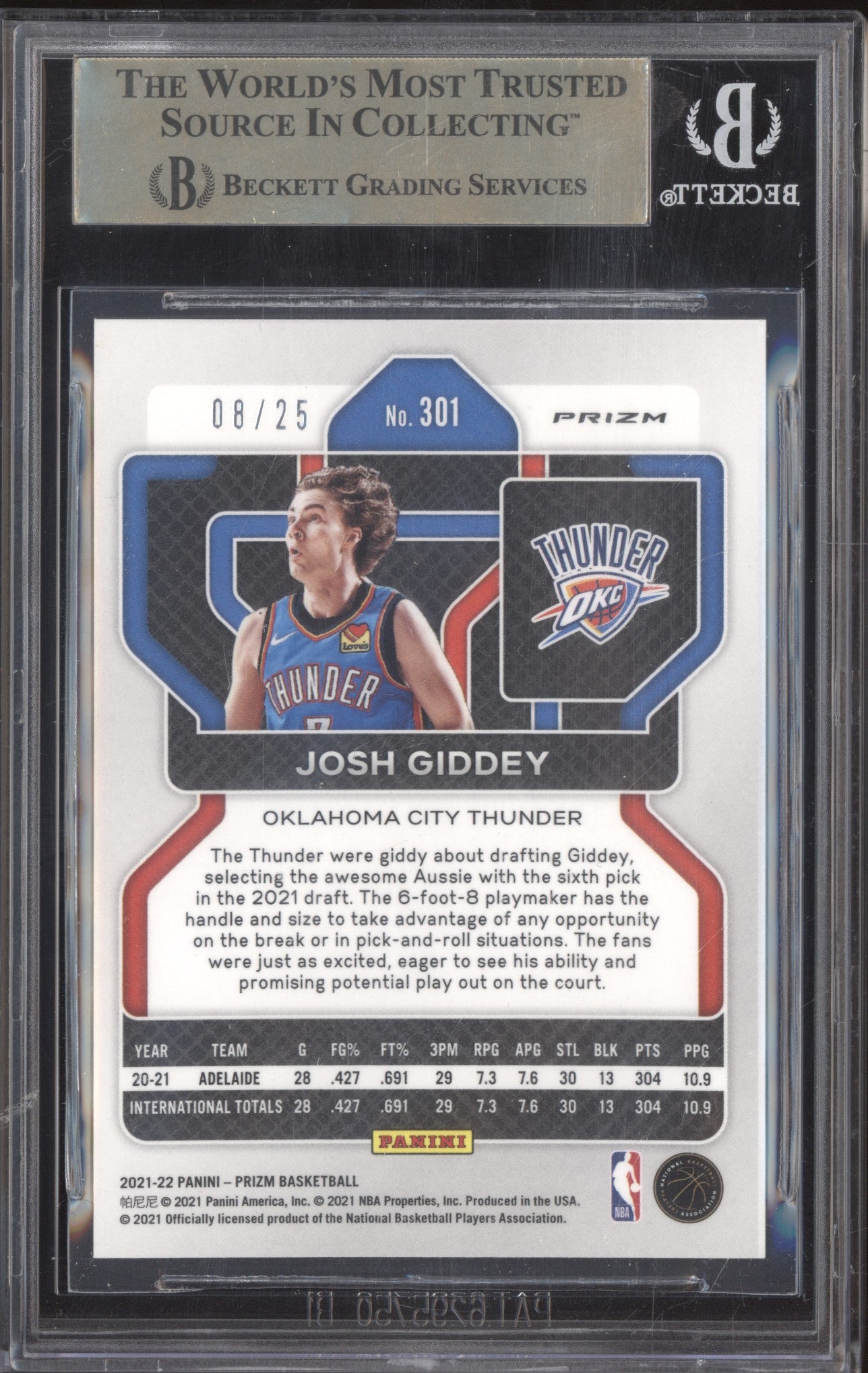 Josh Giddey 2021-22 Panini Prizm 301 Mojo RC 08/25 BGS 9.5