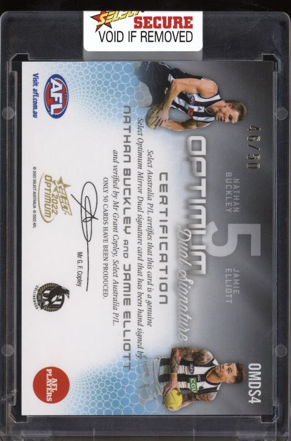 Nathan Buckley / Jamie Elliott 2022 Select Optimum Mirror Dual Signature 46/50