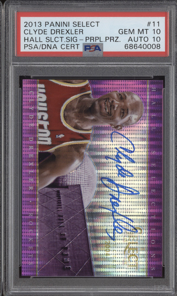 Clyde Drexler 2013-14 Panini Select 11 Hall Selections Purple Auto 4/30 PSA 10 /10 Auto