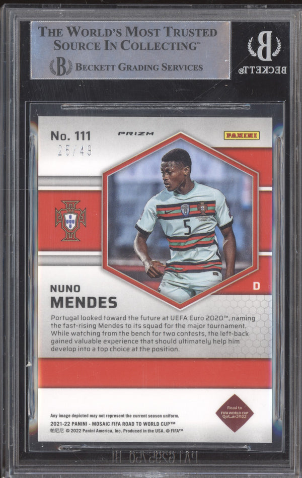 Nuno Mendes 2021-22 Panini Mosaic RTWC 111 Purple RC 25/49 BGS 9