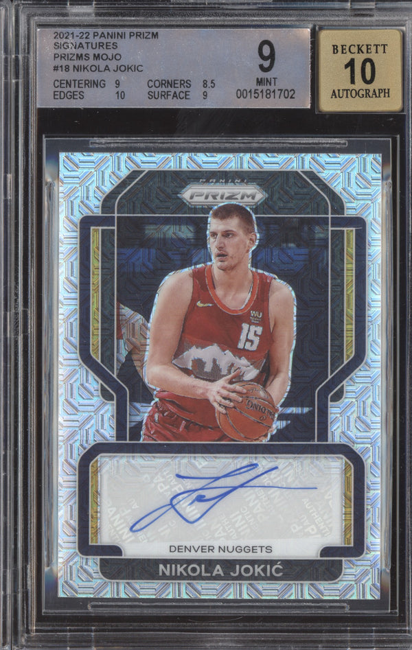 Nikola Jokic 2021-22 Panini Prizm SG-NJK Mojo Auto 1/25 BGS 9 / 10 Auto