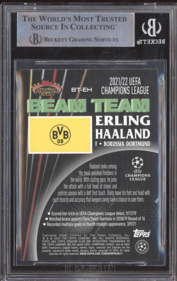 Erling Haaland 2021-22 Topps Stadium Club Chrome UCL BT-EH Beam Team BGS 9