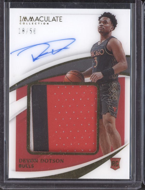 Devon Dotson 2020-21 Panini Immaculate PPA-DDV Premium Patch Auto RC 18/50