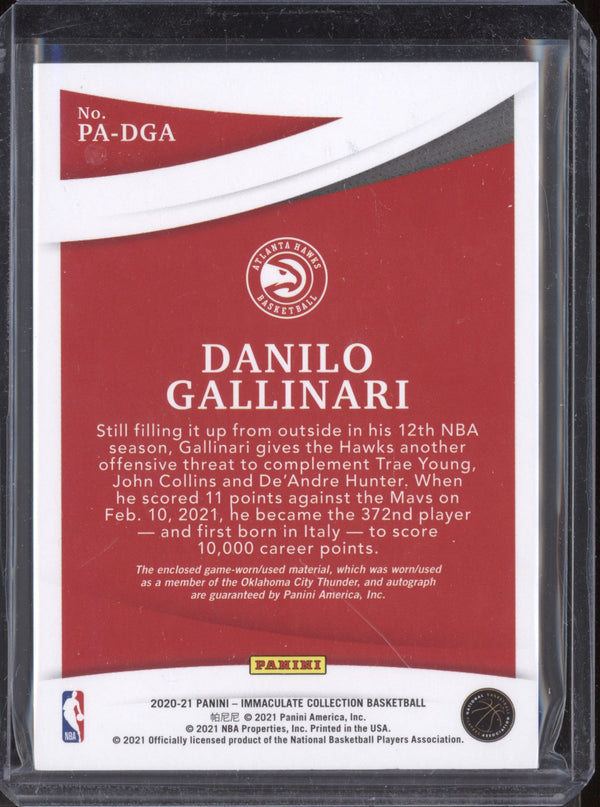 Danilo Gallinari 2020-21 Panini Immaculate PA-DGA Patch Auto 9/25