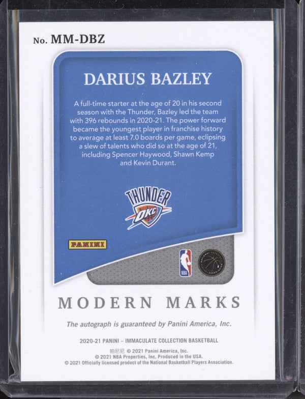 Darius Bazley 2020-21 Panini Immaculate MM-DBZ Modern Marks Autograph 02/99