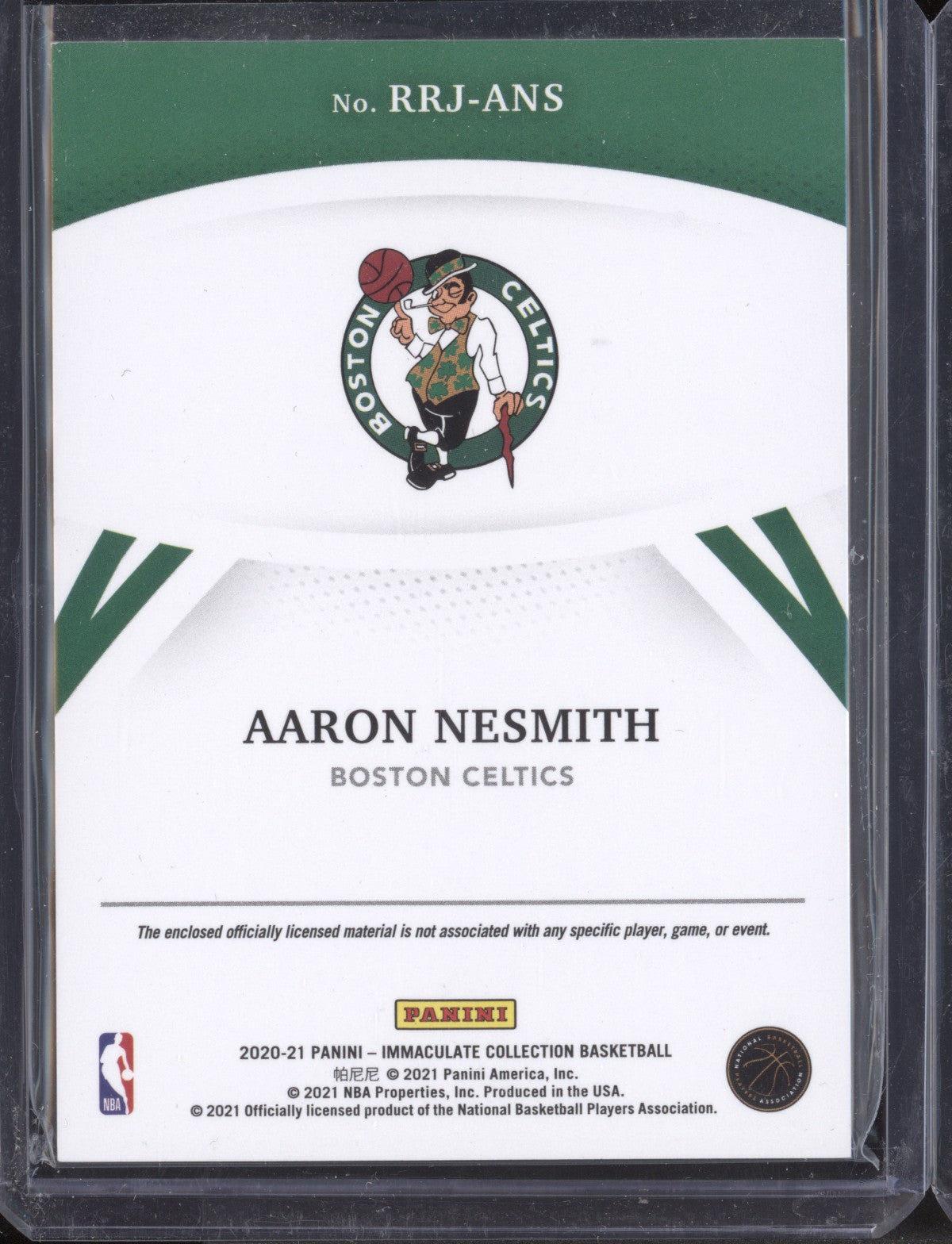 Aaron Nesmith 2020-21 Panini Immaculate RRJ-ANS Remarkable Jersey RC 69/99