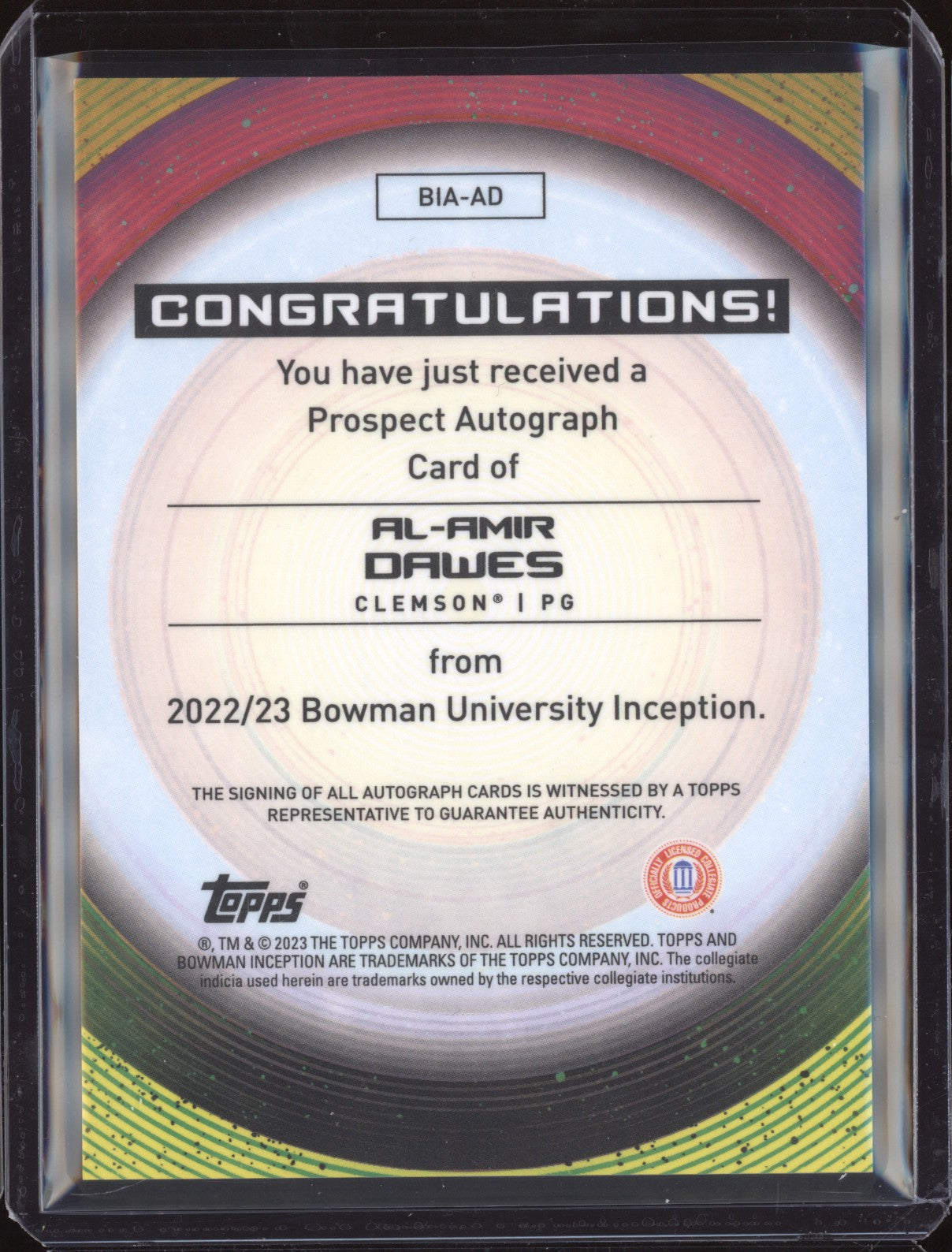 Al-Amir Dawes 2022-23 Bowman University Inception Prospect Auto RC