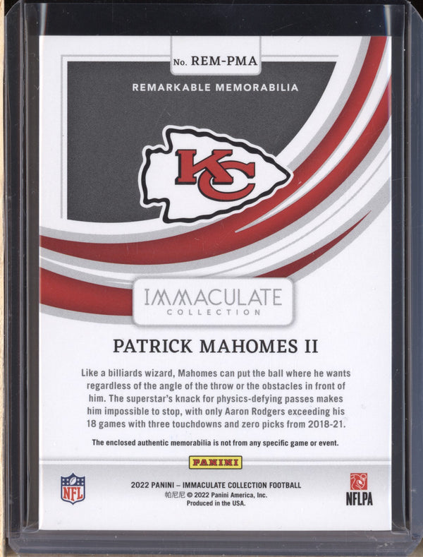 Patrick Mahomes II 2022 Panini Immaculate Remarkable Mem Gold Patch /10 JHG