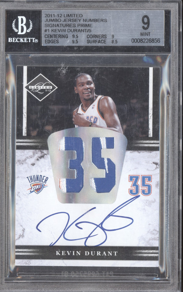 Kevin Durant 2011-12 Panini Limited Jumbo Jersey Numbers Auto Prime /5 BGS 9 RKO