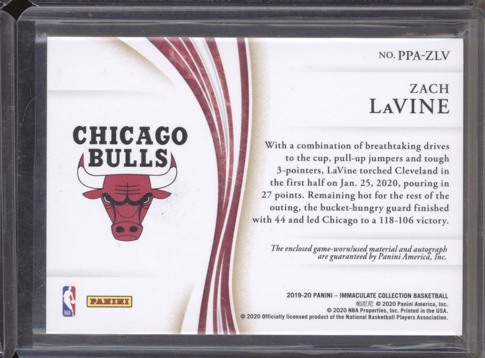 Zach LaVine 2019-20 Panini Immaculate PPA-ZLV Premium Patch Auto 16/25  LPZ