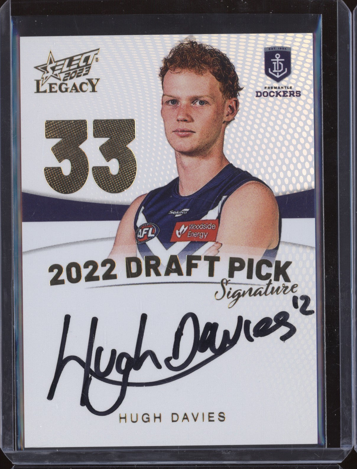 Hugh Davies 2023 Select Legacy AFL DPSG33 Draft Pick Signature Gold RC 33//90