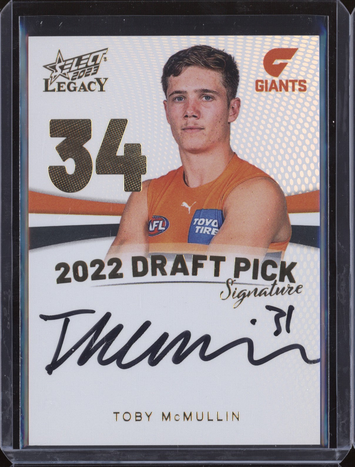 Toby McMullin 2023 Select Legacy AFL DPSG34 Draft Pick Signature Gold RC 25/90