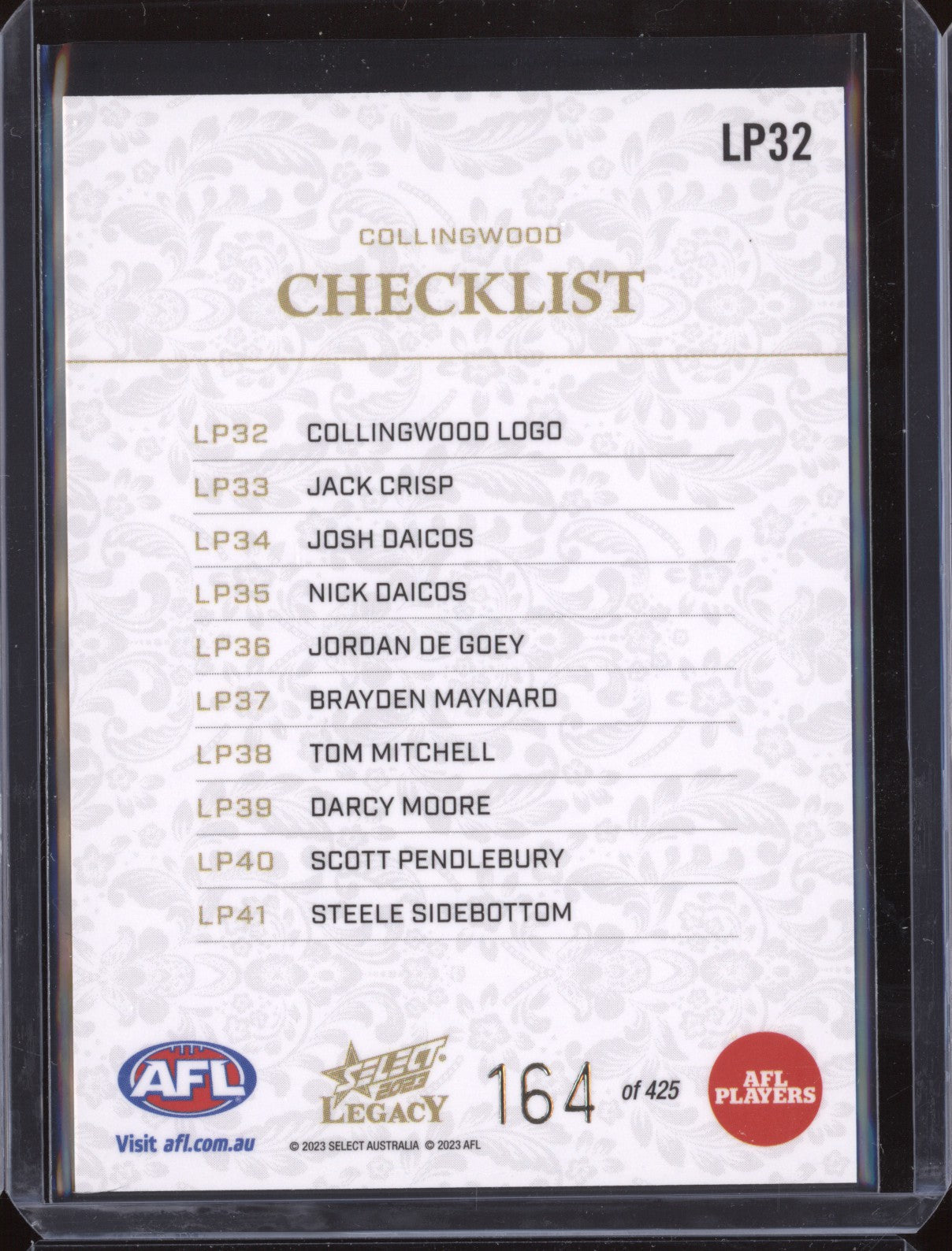 Collingwood Logo Checklist 2023 Select Legacy AFL LP32 Legacy Plus 164/425