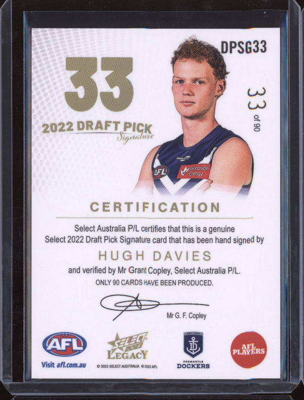 Hugh Davies 2023 Select Legacy AFL DPSG33 Draft Pick Signature Gold RC 33//90