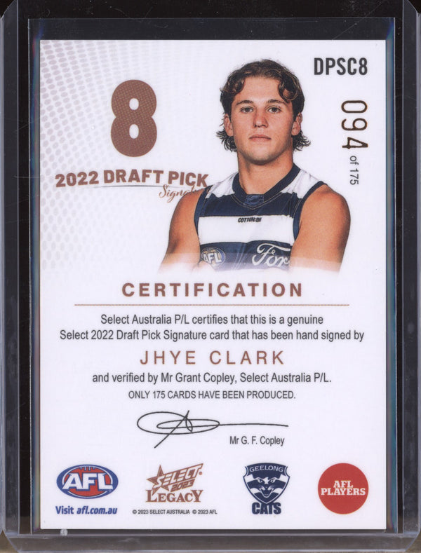 Jhye Clark 2023 Select Legacy AFL DPSC8 Draft Pick Signature Copper RC 094/175