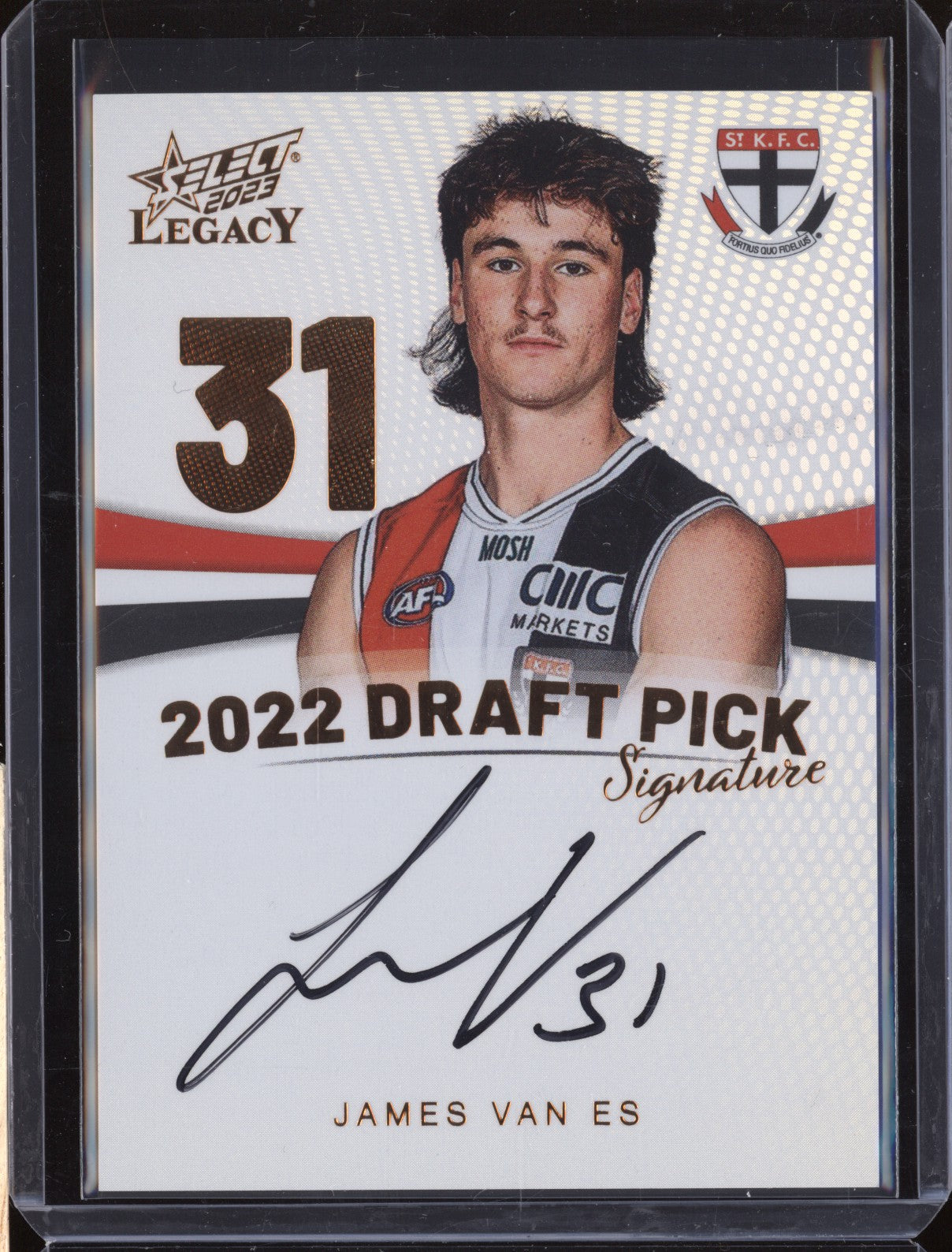 James Van Es 2023 Select Legacy AFL Draft Pick Signature Copper RC 164/175