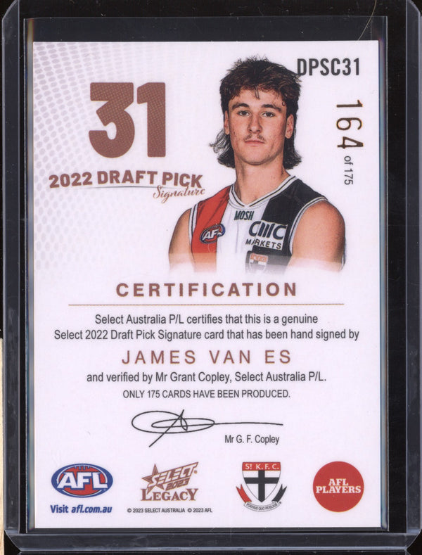 James Van Es 2023 Select Legacy AFL Draft Pick Signature Copper RC 164/175