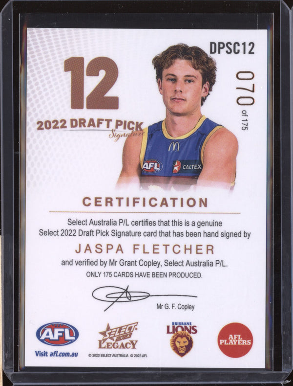 Jaspa Fletcher 2023 Select Legacy AFL Draft Pick Signature Copper RC 070/175