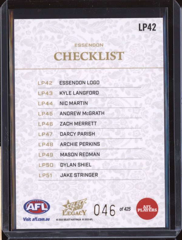 Essendon Logo Checklist 2023 Select Legacy AFL LP42 Legacy Plus 46/425