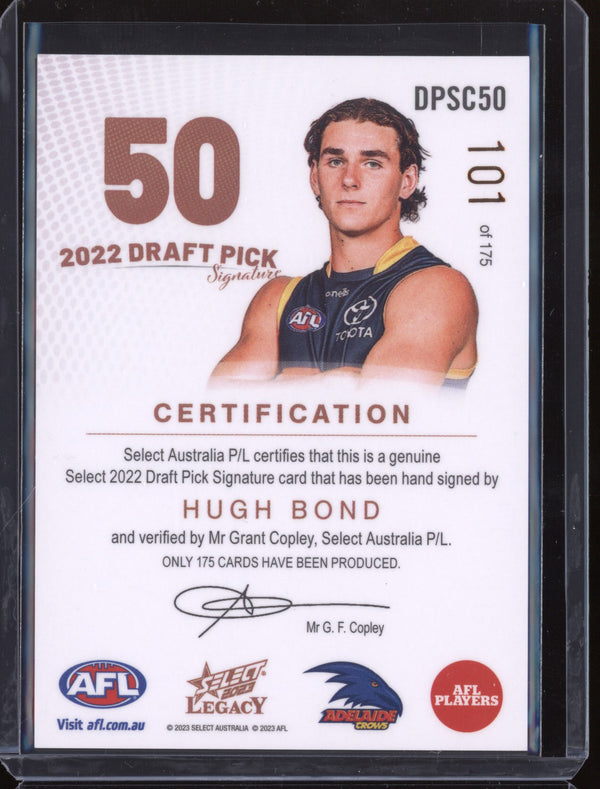 Hugh Bond 2023 Select Legacy AFL DPSC50 Draft Pick Signature Copper RC 101/175