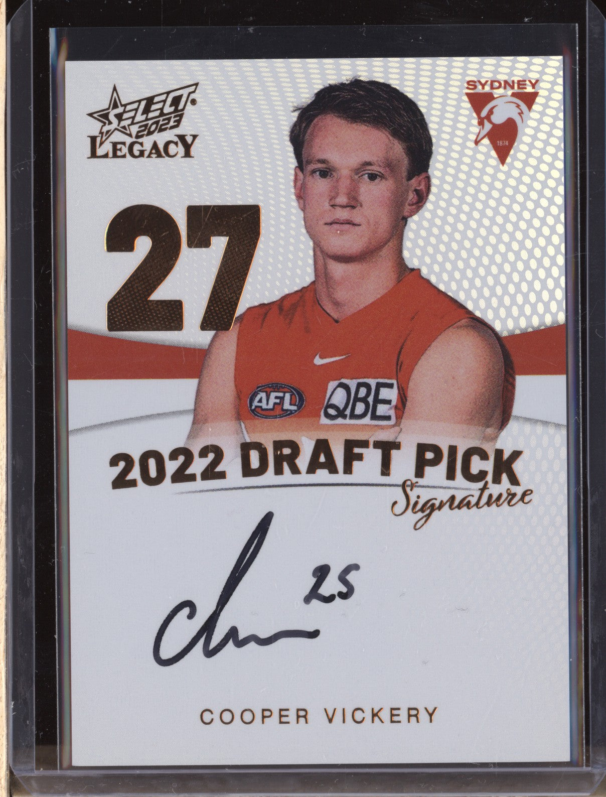 Cooper Vickery 2023 Select Legacy AFL Draft Pick Signature Copper Low RC 009/175