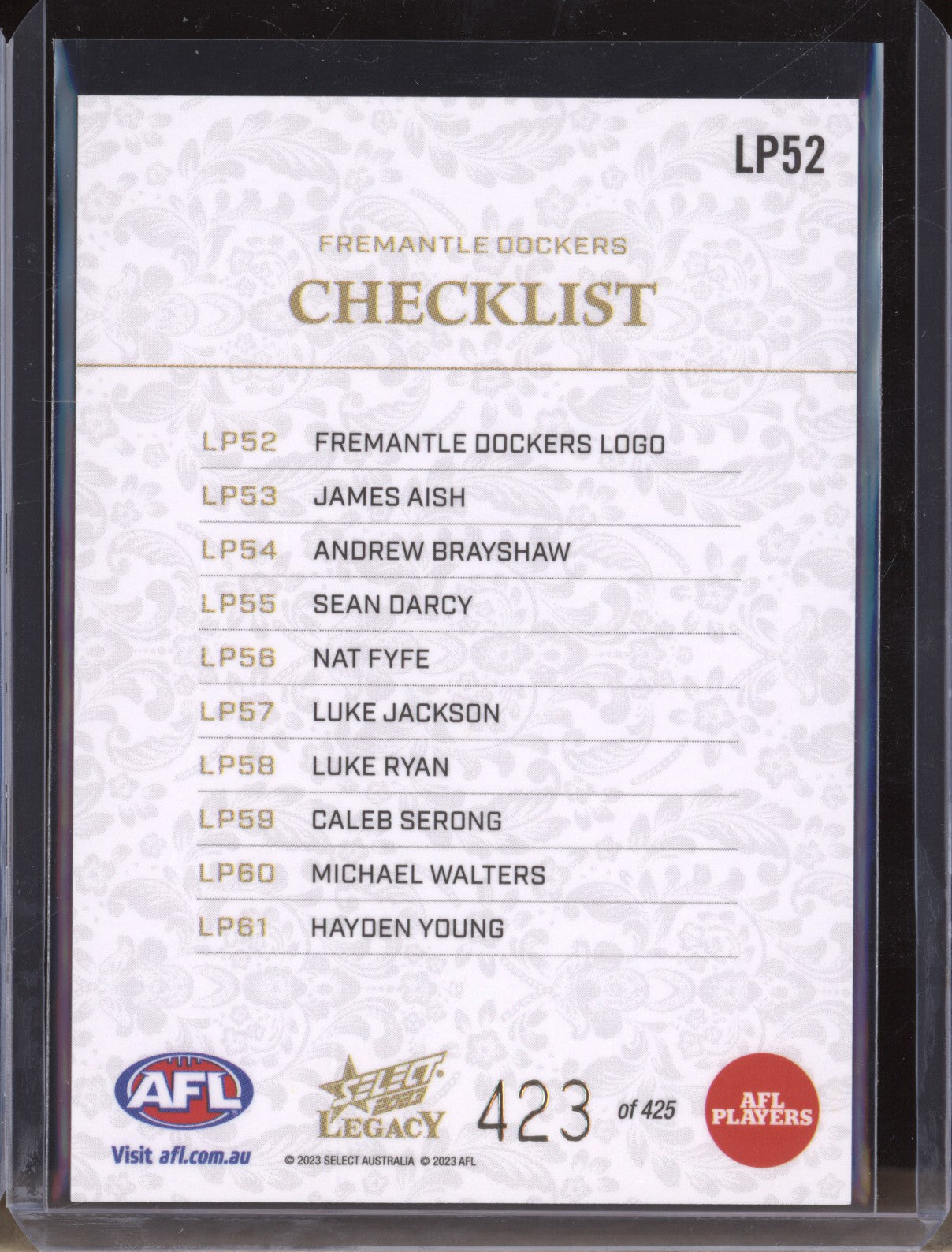 Fremantle Logo Checklist 2023 Select Legacy AFL LP52 Legacy Plus 423/425