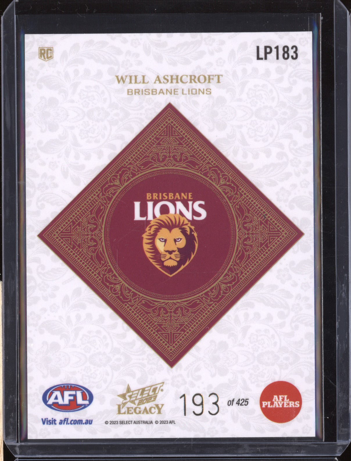 Will Ashcroft 2023 Select Legacy AFL LP183 Legacy Plus RC 193/425