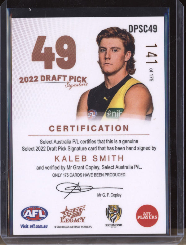 Kaleb Smith 2023 Select Legacy AFL DPSC49 Draft Pick Signature Copper RC 141/175