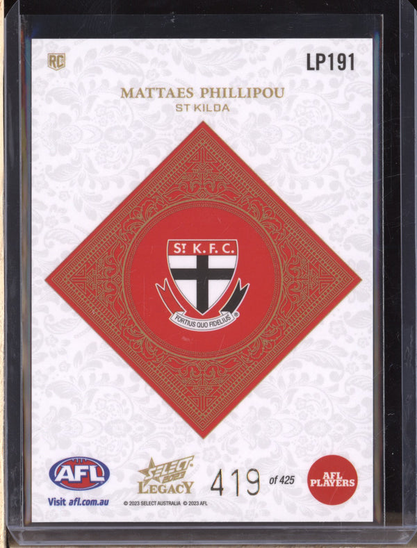 Mattaes Phillipou 2023 Select Legacy AFL LP191 Legacy Plus RC 419/425