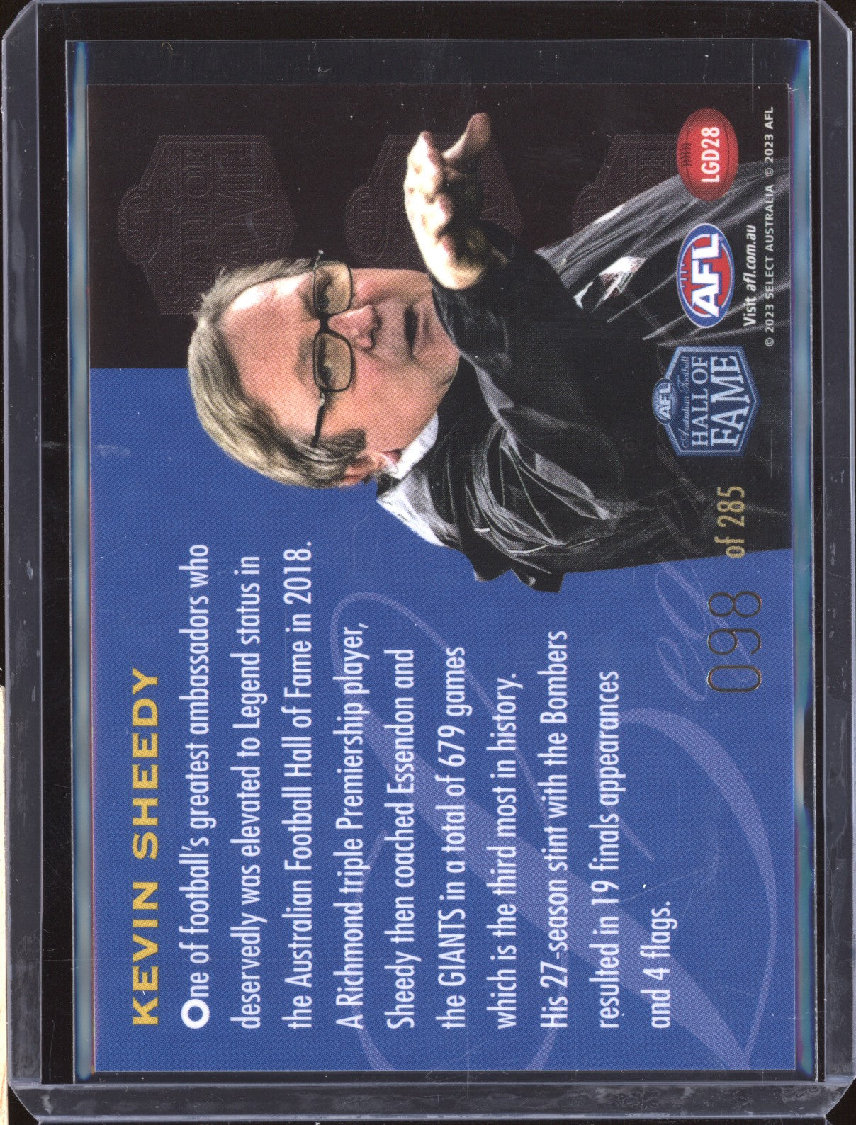 Kevin Sheedy 2023 Select Legacy AFL LGD28 Hall of Fame Legend 98/285