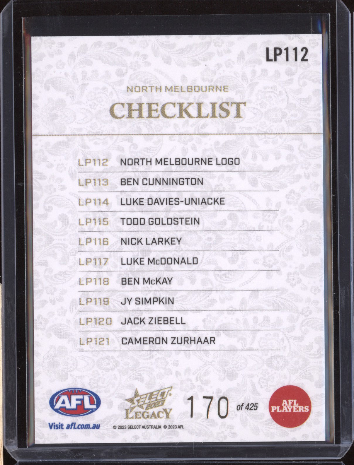 North Melbourne Logo Checklist 2023 Select Legacy AFL LP112 Legacy Plus 170/425