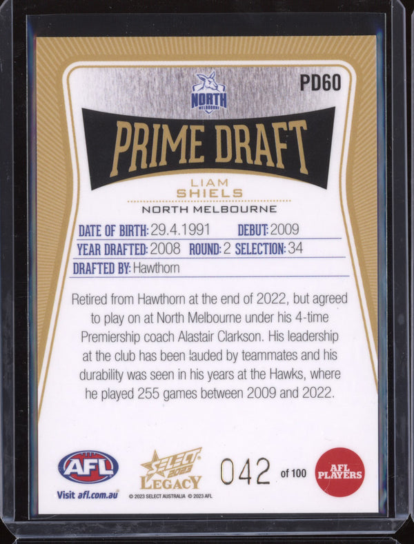 Liam Shiels 2023 Select Legacy AFL PD60 Prime Draft 42/100