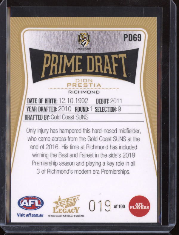 Dion Prestia 2023 Select Legacy AFL PD69 Prime Draft 19/100