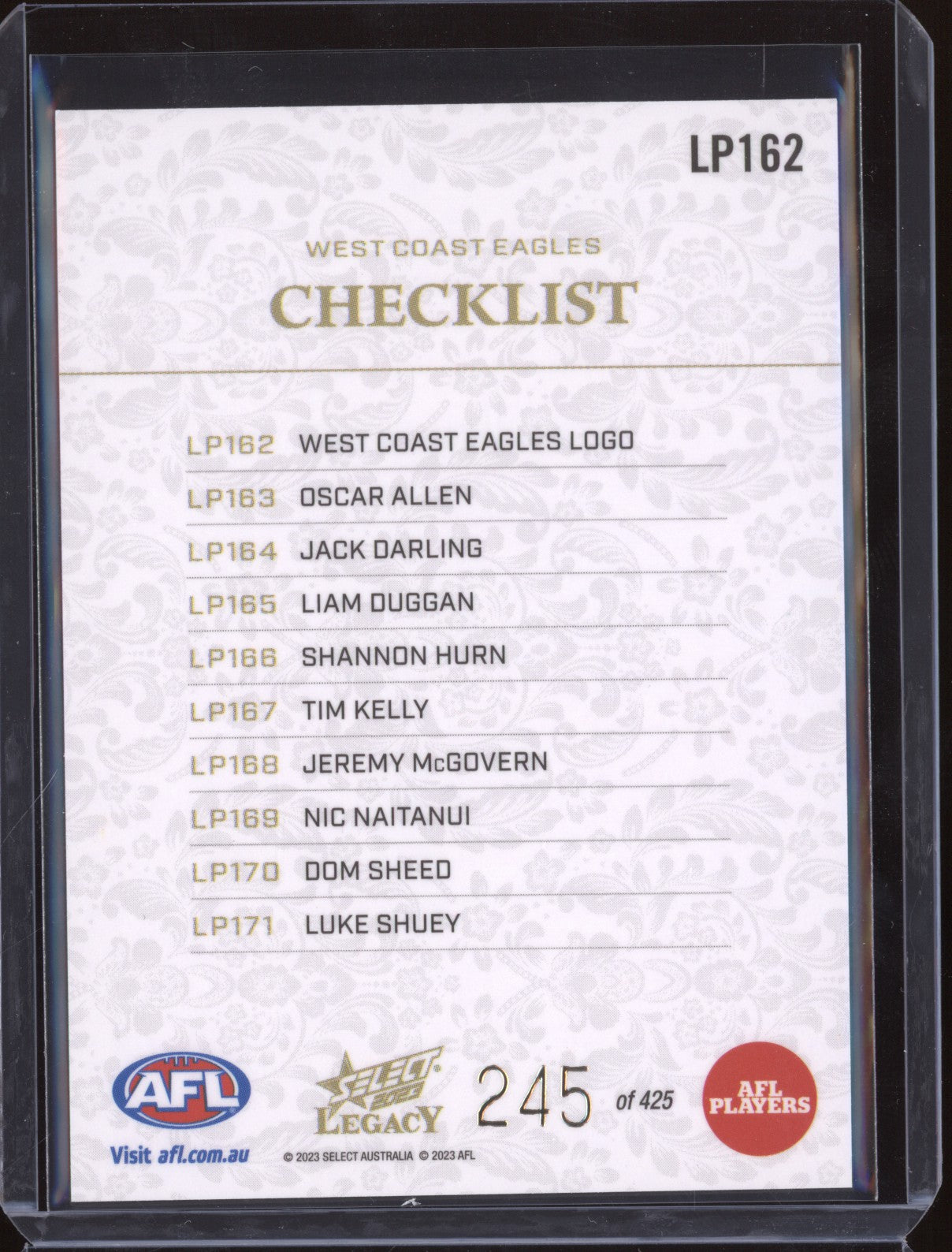 West Coast Logo Checklist 2023 Select Legacy AFL LP162 Legacy Plus 245/425