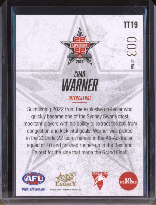 Chad Warner 2023 Select Legacy AFL TT19 22 Under 22 Low 003/195