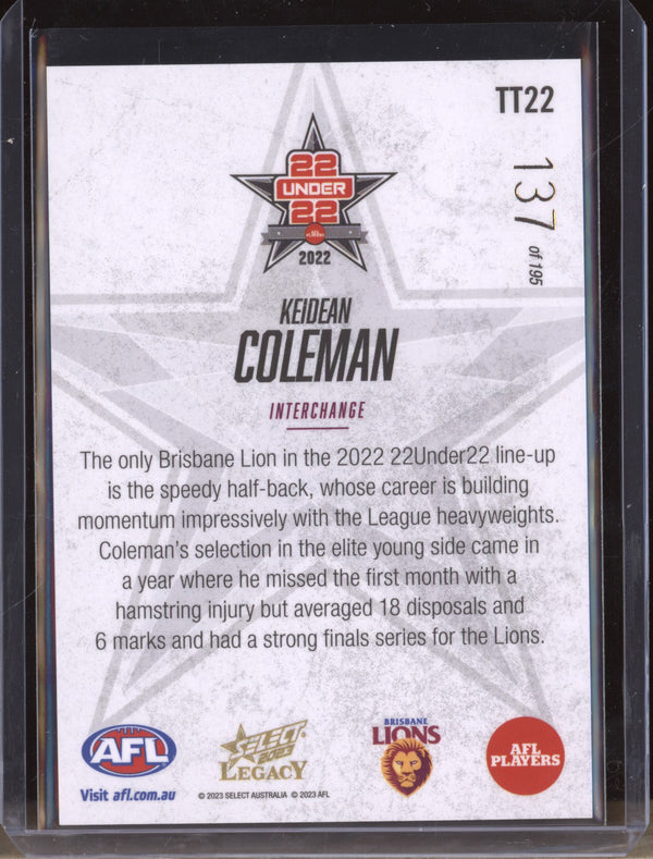 Keidean Coleman 2023 Select Legacy AFL TT22 22 Under 22 137/195