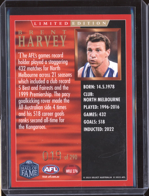 Brent Harvey 2023 Select Legacy AFL Hall of Fame Inductees Limited Edition /290