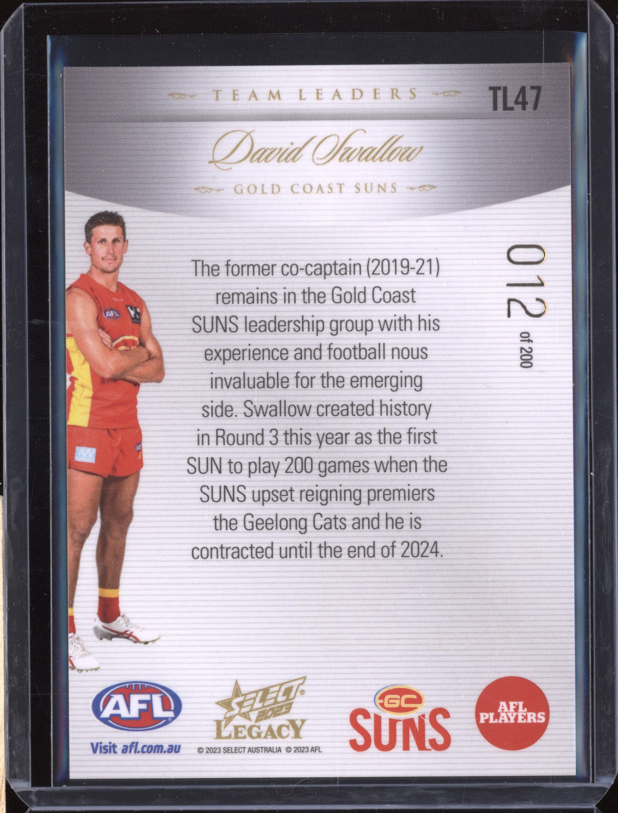 David Swallow 2023 Select Legacy AFL TL47 Team Leaders 12/200