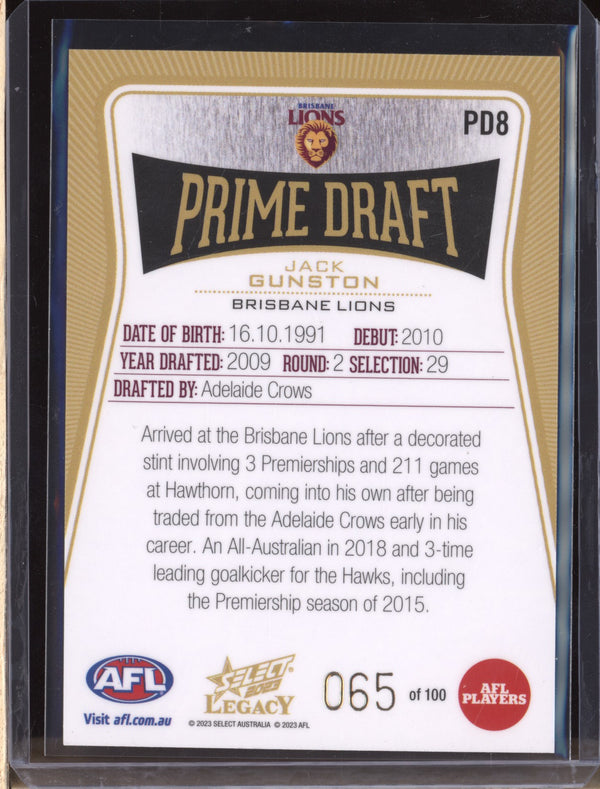 Jack Gunston 2023 Select Legacy AFL PD8 Prime Draft 065/100