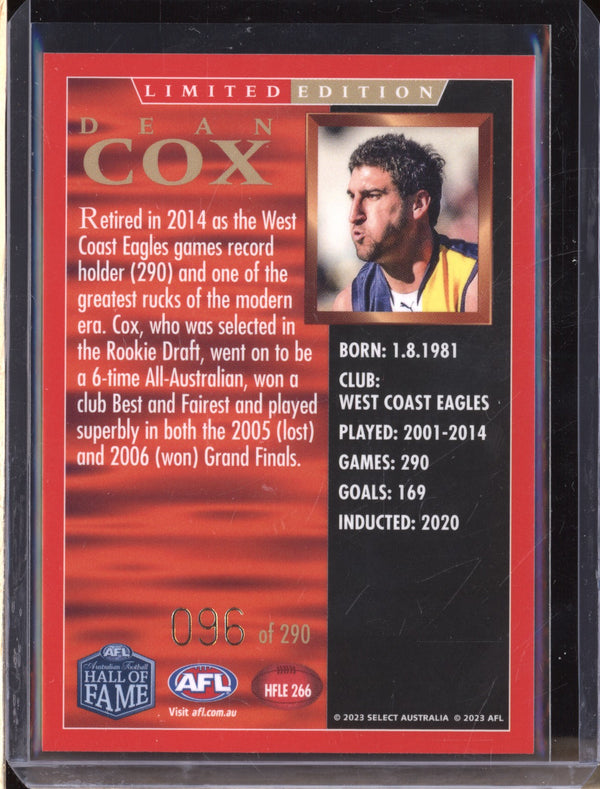 Dean Cox 2023 Select Legacy AFL Hall of Fame Inductees Limited Edition 96/290