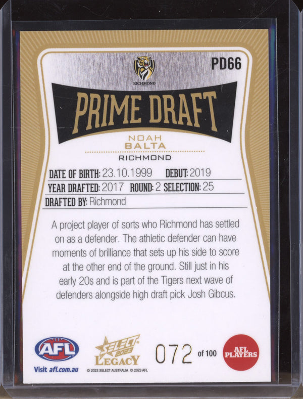 Noah Balta 2023 Select Legacy AFL PD66 Prime Draft 072/100