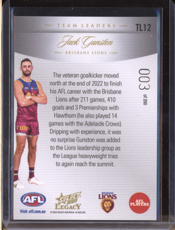 Jack Gunston 2023 Select Legacy AFL Tl12 Team Leaders Low 003/200