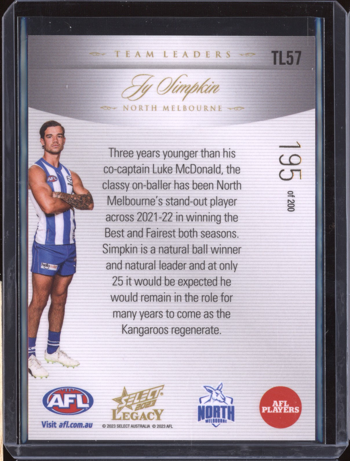 Jy Simpkin 2023 Select Legacy AFL TL57 Team Leaders 195/200