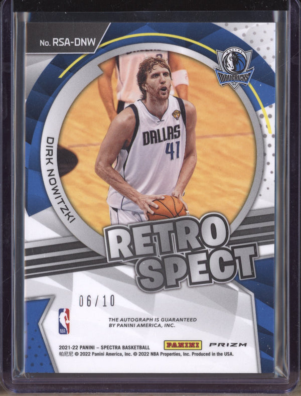 Dirk Nowitzki 21-22 Panini Spectra DWN Retrospect Gold Auto 6/10 LPZ