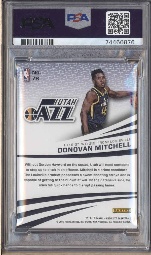 Donovan Mitchell 2017-18 Panini Absolute 78 RC PSA 9 LPZ