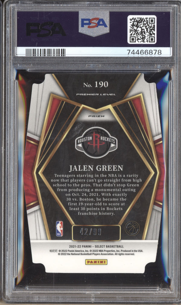 Jalen Green 21-22 Panini Select Premier Level Purple Die Cut RC 42/99 PSA 10 LPZ