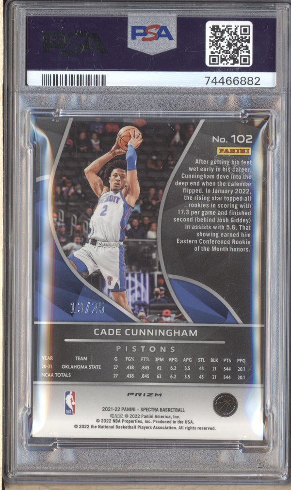 Cade Cunningham 21-22 Panini Spectra 102 Meta RC 13/25 PSA 9 LPZ