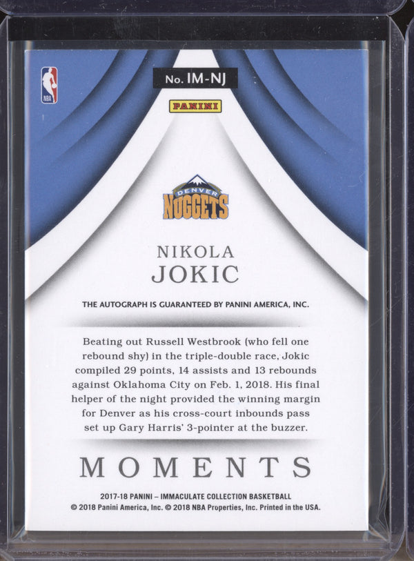 Nikola Jokic 2017-18 Panini Immaculate IM-NJ Immaculate Moments Auto 36/75