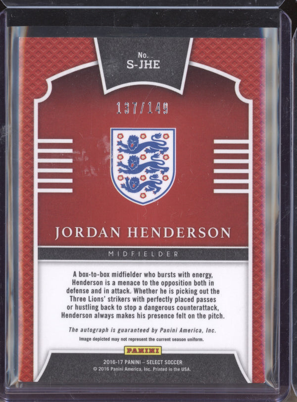 Jordan Henderson 2016-17 Panini Select Soccer S-JHE Auto 137/149